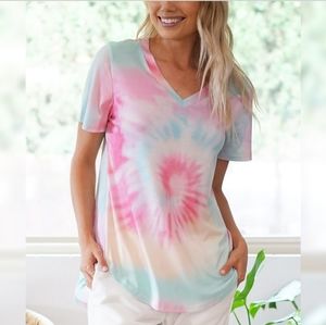 Soft Color Swirled Tye-dye Oversized Hi-low Tee Sz: Medium